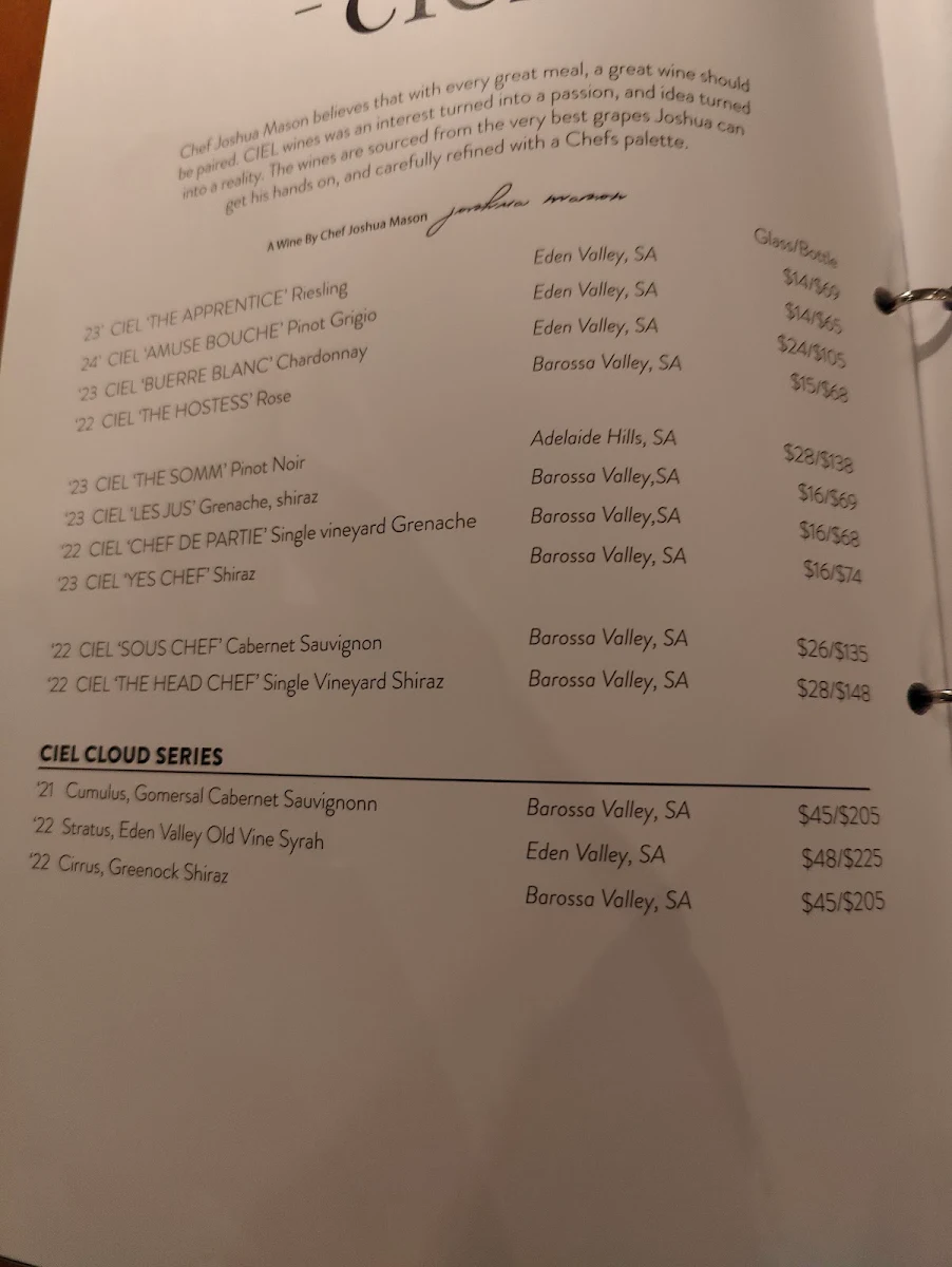Menu, Quoi Dining Restaurant
