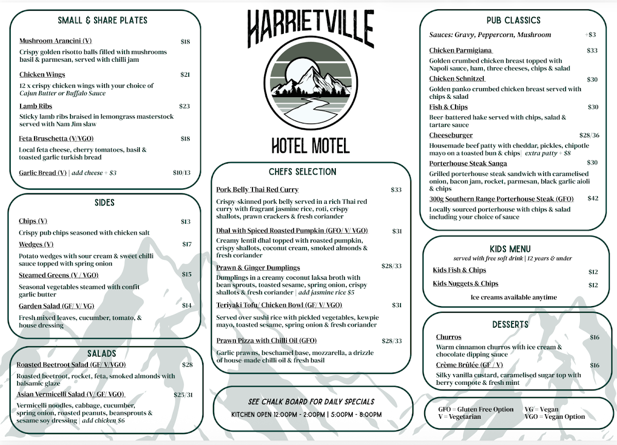 Menu, Harrietville Hotel Bistro