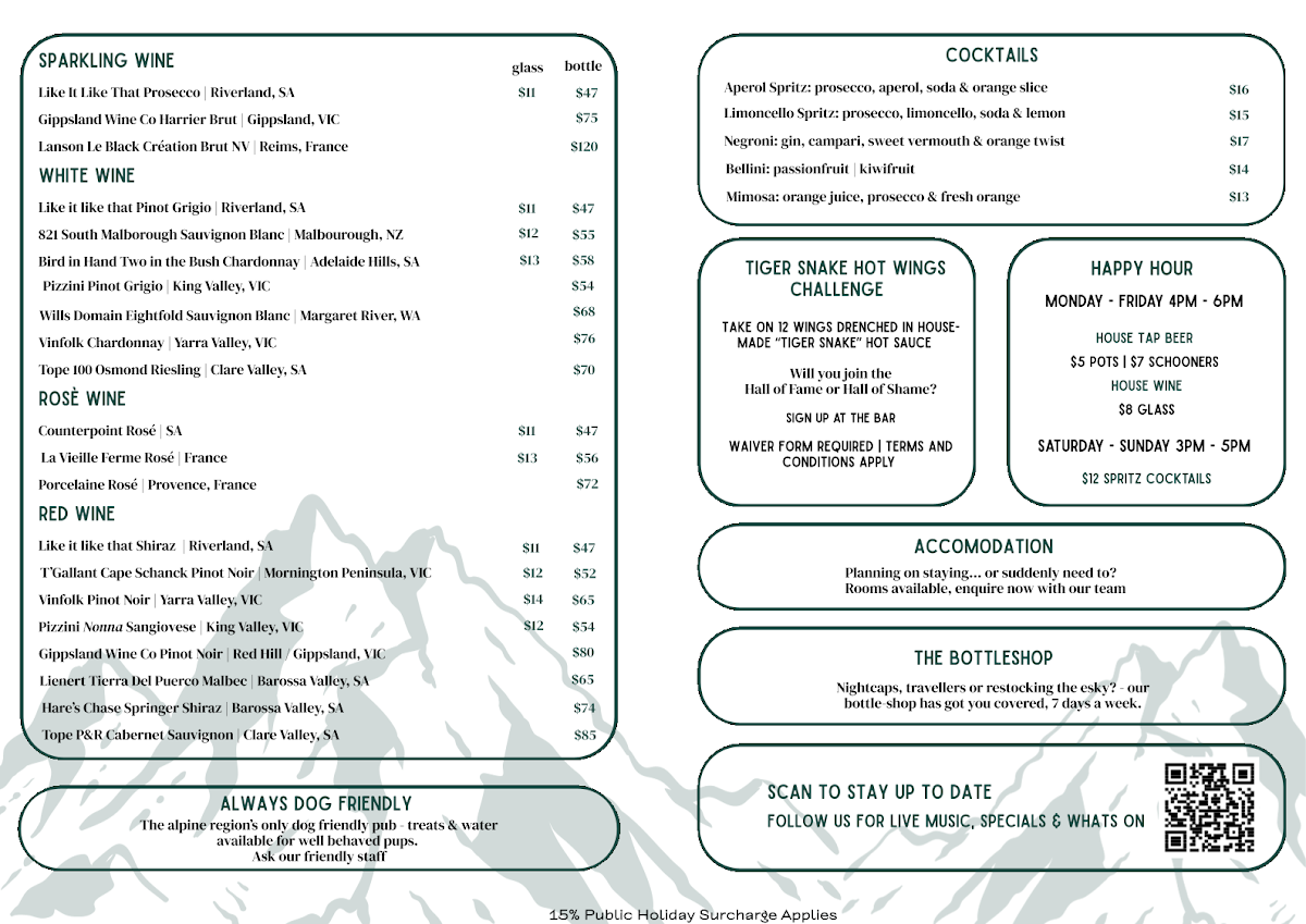 Menu, Harrietville Hotel Bistro