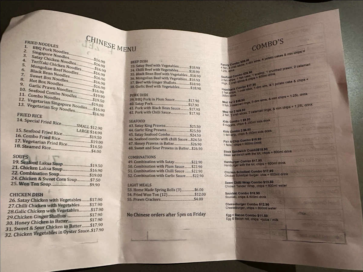 Menu, Hazelbank Fish Shop & Chinese Take Away (Order Online)