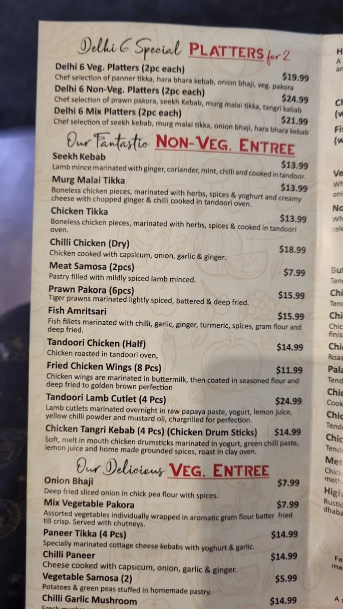 Menu, Delhi 6 Authentic Indian Restaurant