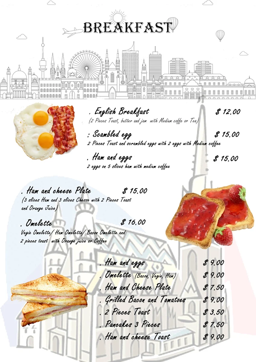 Menu, Vienna cafe