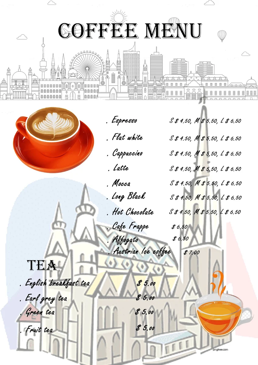 Menu, Vienna cafe