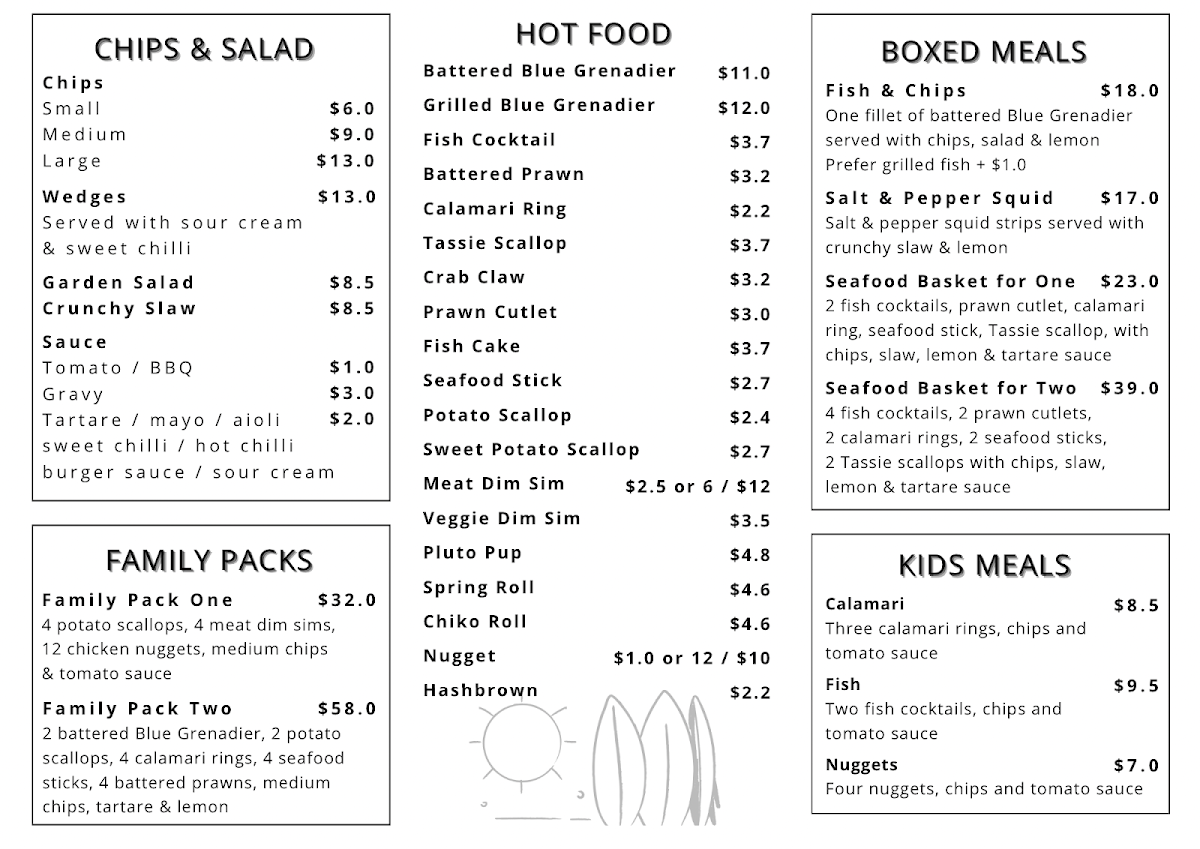 Menu, Surf Beach Cafe & Takeaway
