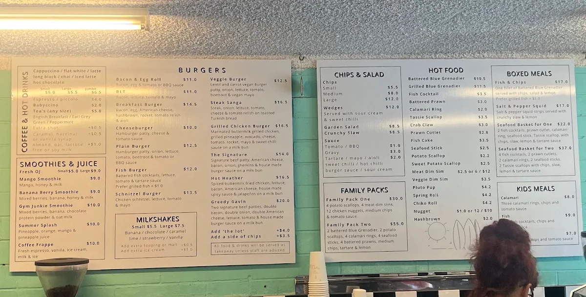 Menu, Surf Beach Cafe & Takeaway