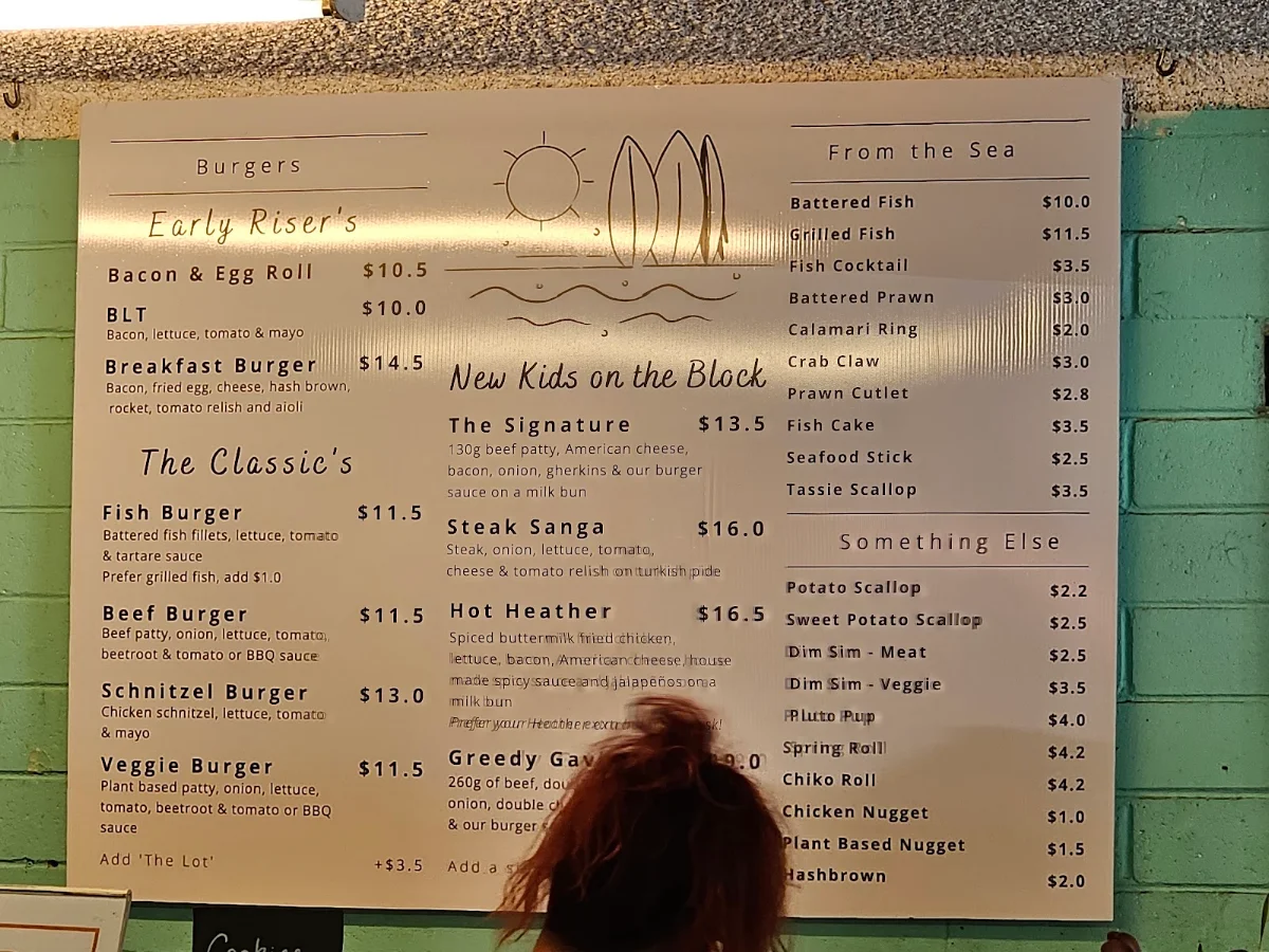 Menu, Surf Beach Cafe & Takeaway