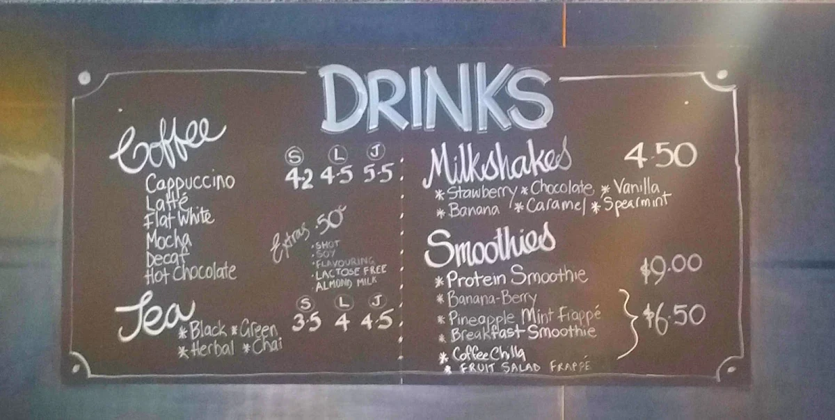 Menu, Surf Beach Cafe & Takeaway