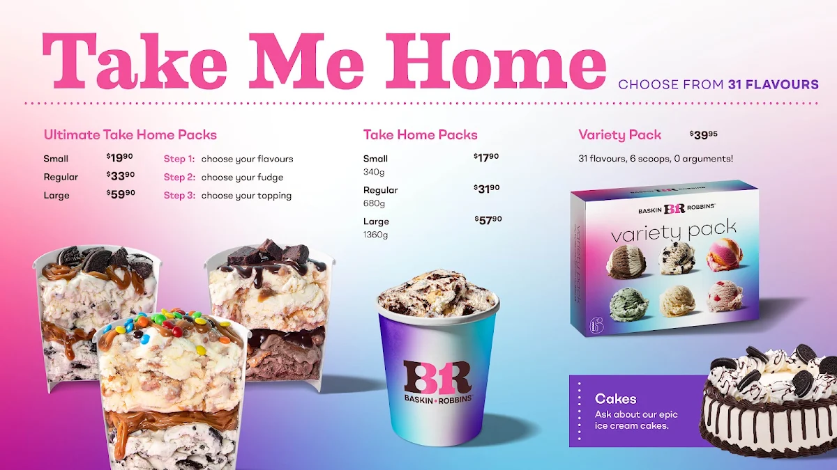Menu, Baskin-Robbins Coolangatta Strand