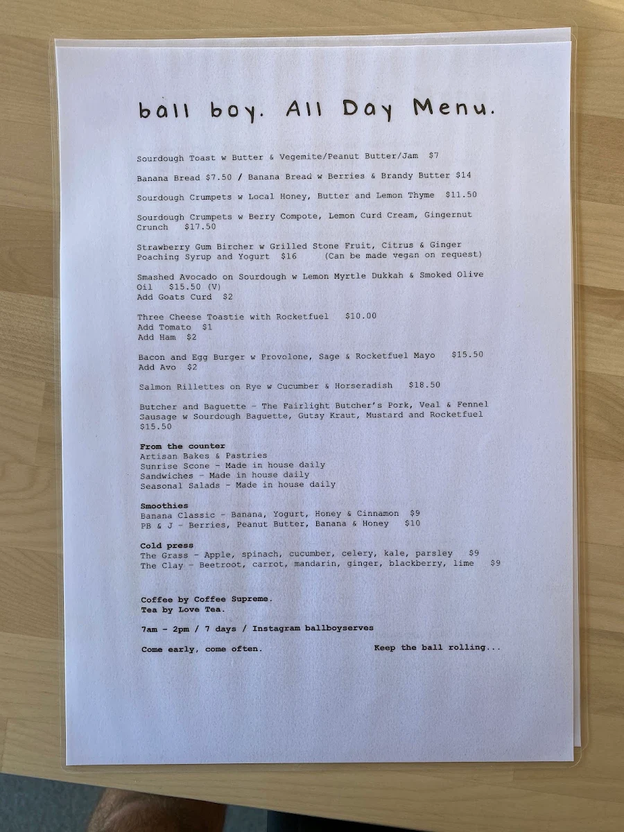 Menu, The Heights Cafe Balgowlah Heights