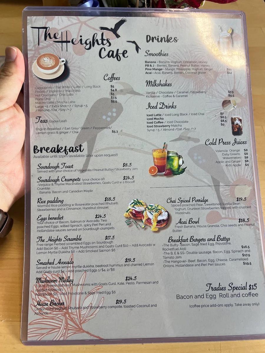 Menu, The Heights Cafe Balgowlah Heights