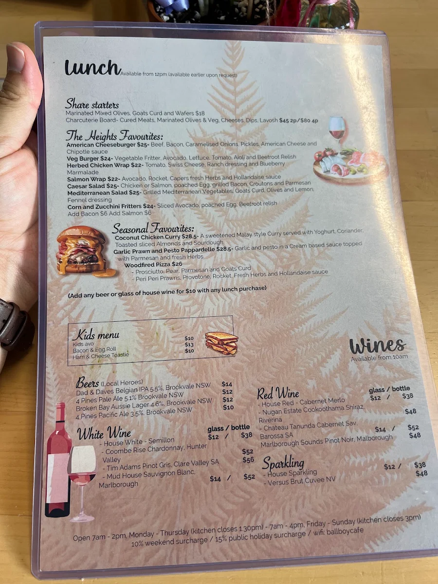 Menu, The Heights Cafe Balgowlah Heights