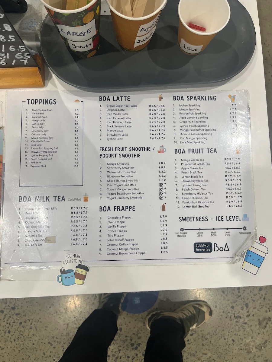 Menu, BoA Tea & Dessert Cafe