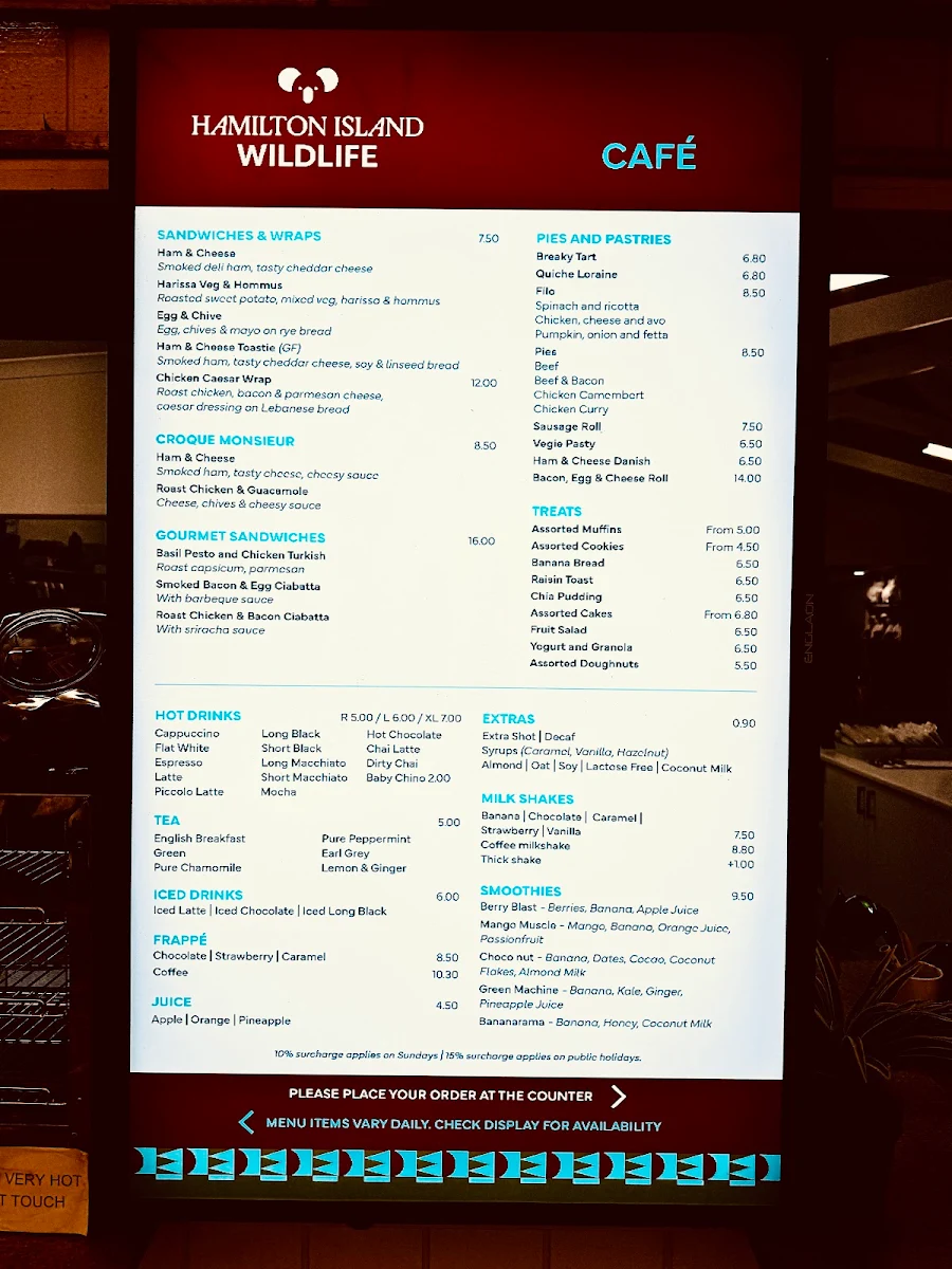 Menu, Koolah Café