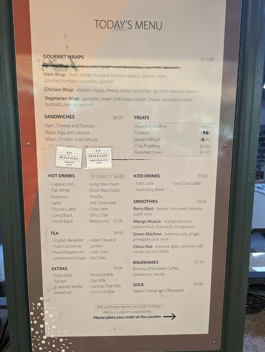 Menu, Koolah Café