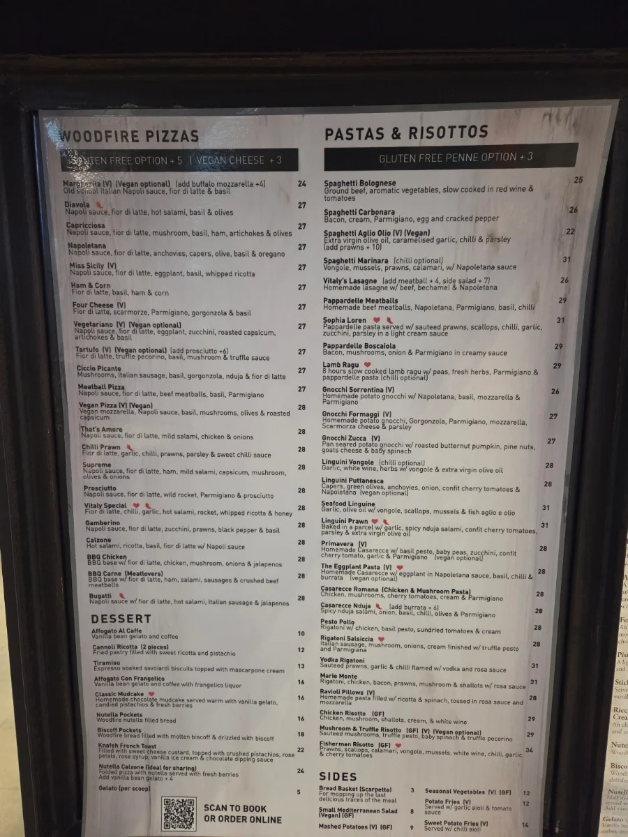 Menu, Vitaly Italian & Woodfire Pizza Restaurant (Kirrawee)