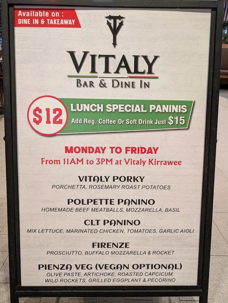 Menu, Vitaly Italian & Woodfire Pizza Restaurant (Kirrawee)