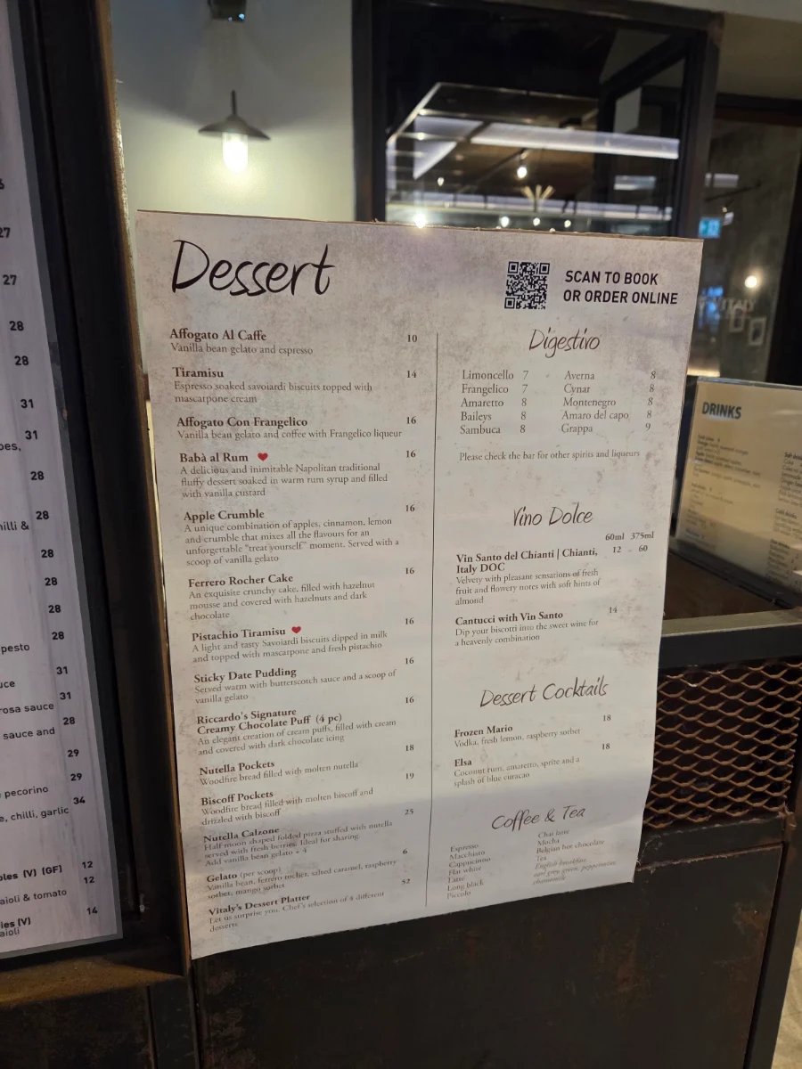 Menu, Vitaly Italian & Woodfire Pizza Restaurant (Kirrawee)