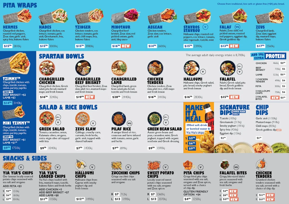 Menu, Zeus Street Greek Macquarie Centre