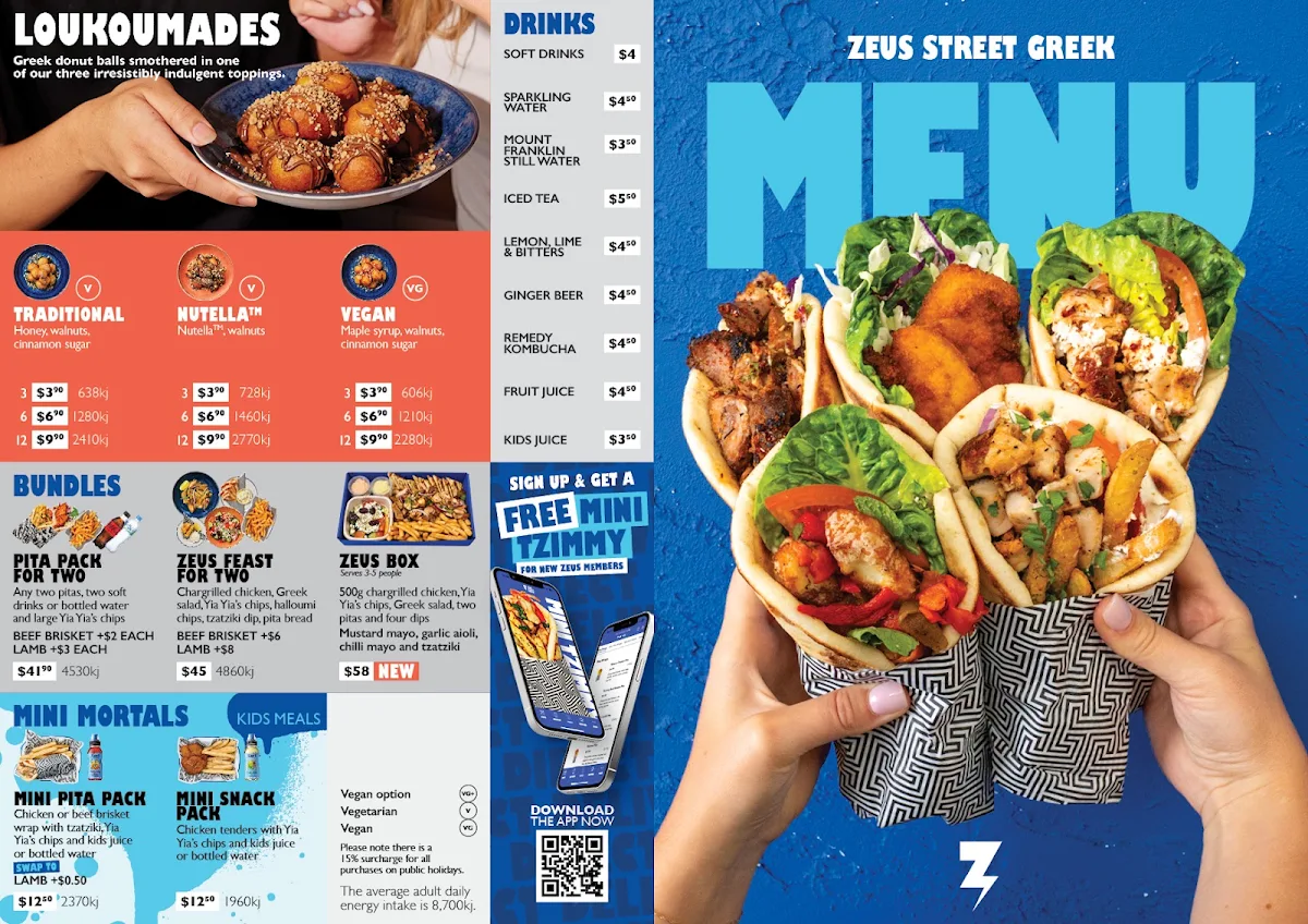 Menu, Zeus Street Greek Macquarie Centre