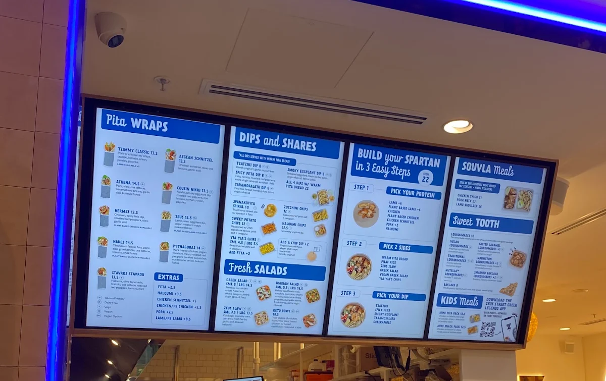 Menu, Zeus Street Greek Macquarie Centre