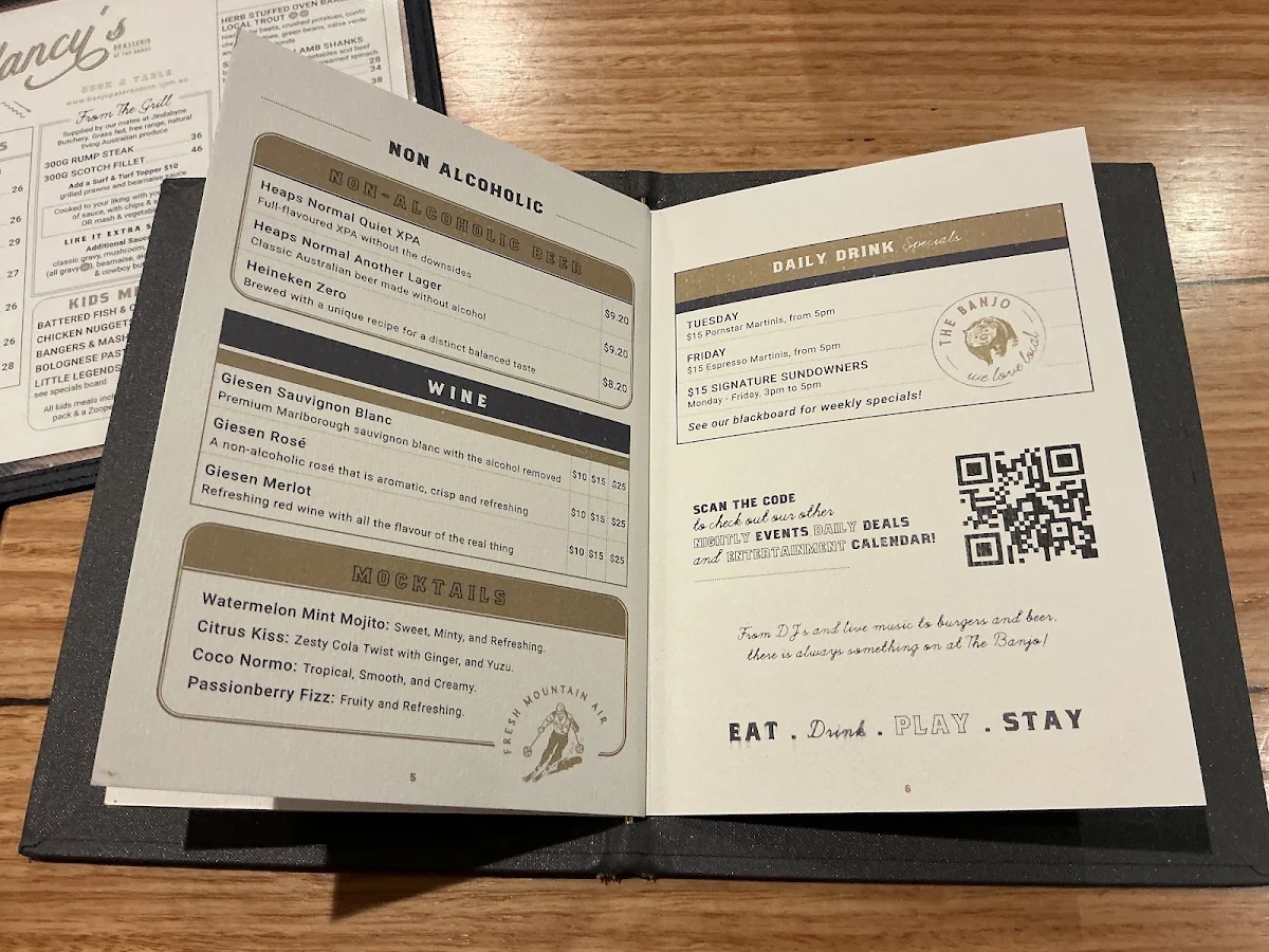 Menu, Clancy's Brasserie