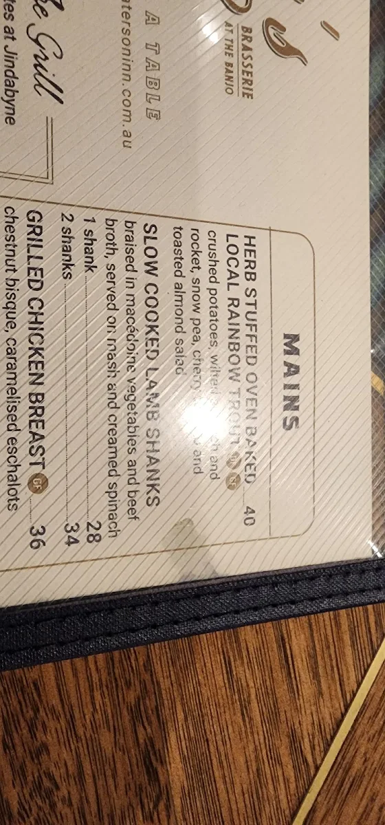 Menu, Clancy's Brasserie