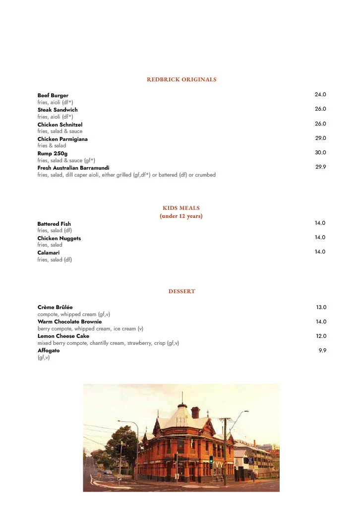 Menu, The RedBrick Hotel