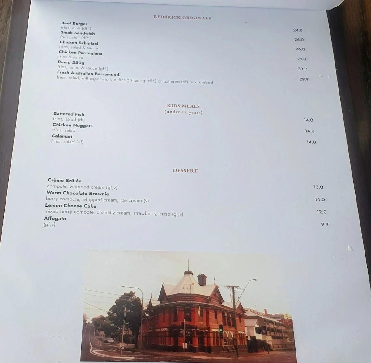 Menu, The RedBrick Hotel