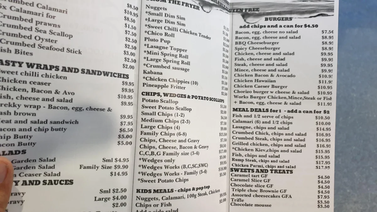 Menu, Jacksons Takeaway