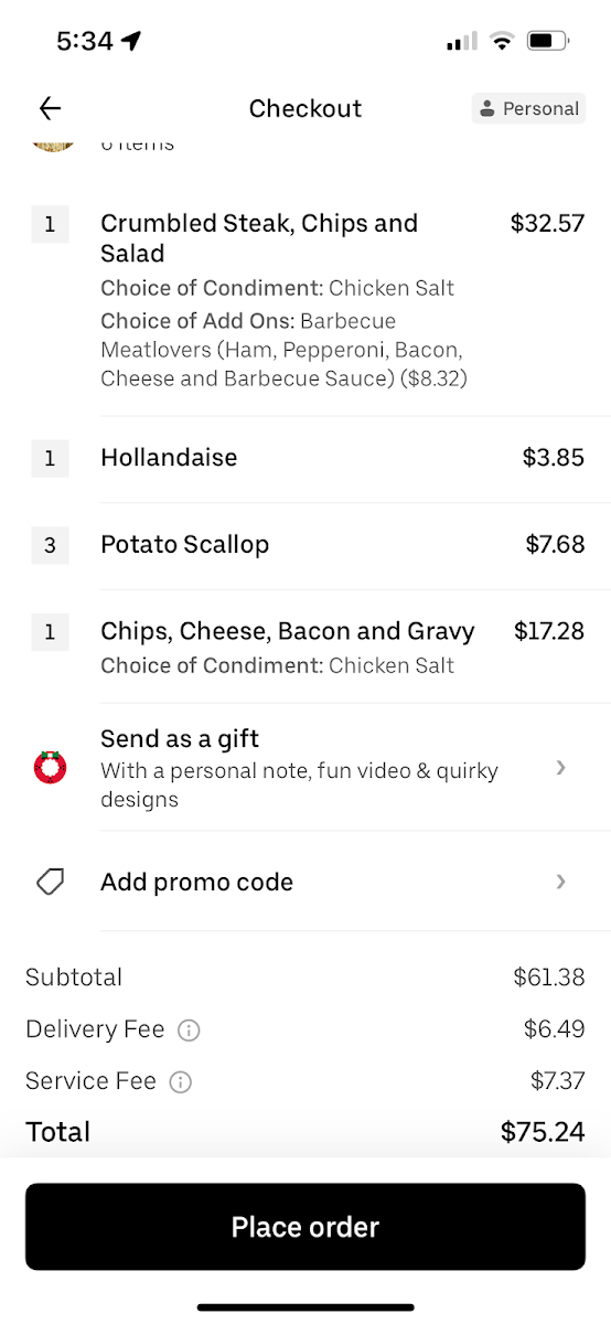 Menu, Jacksons Takeaway