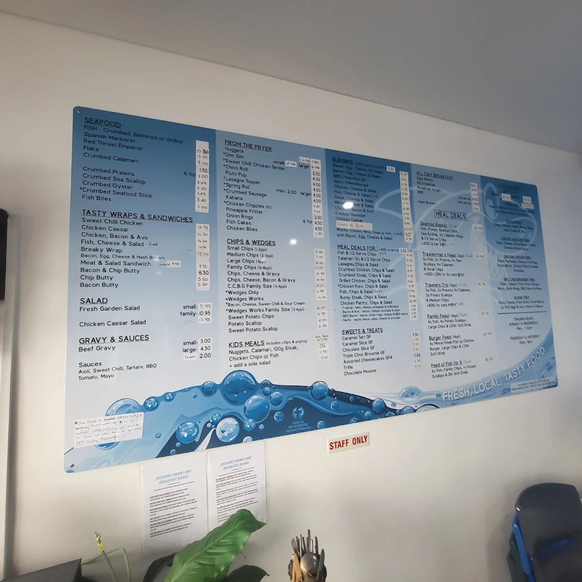 Menu, Jacksons Takeaway