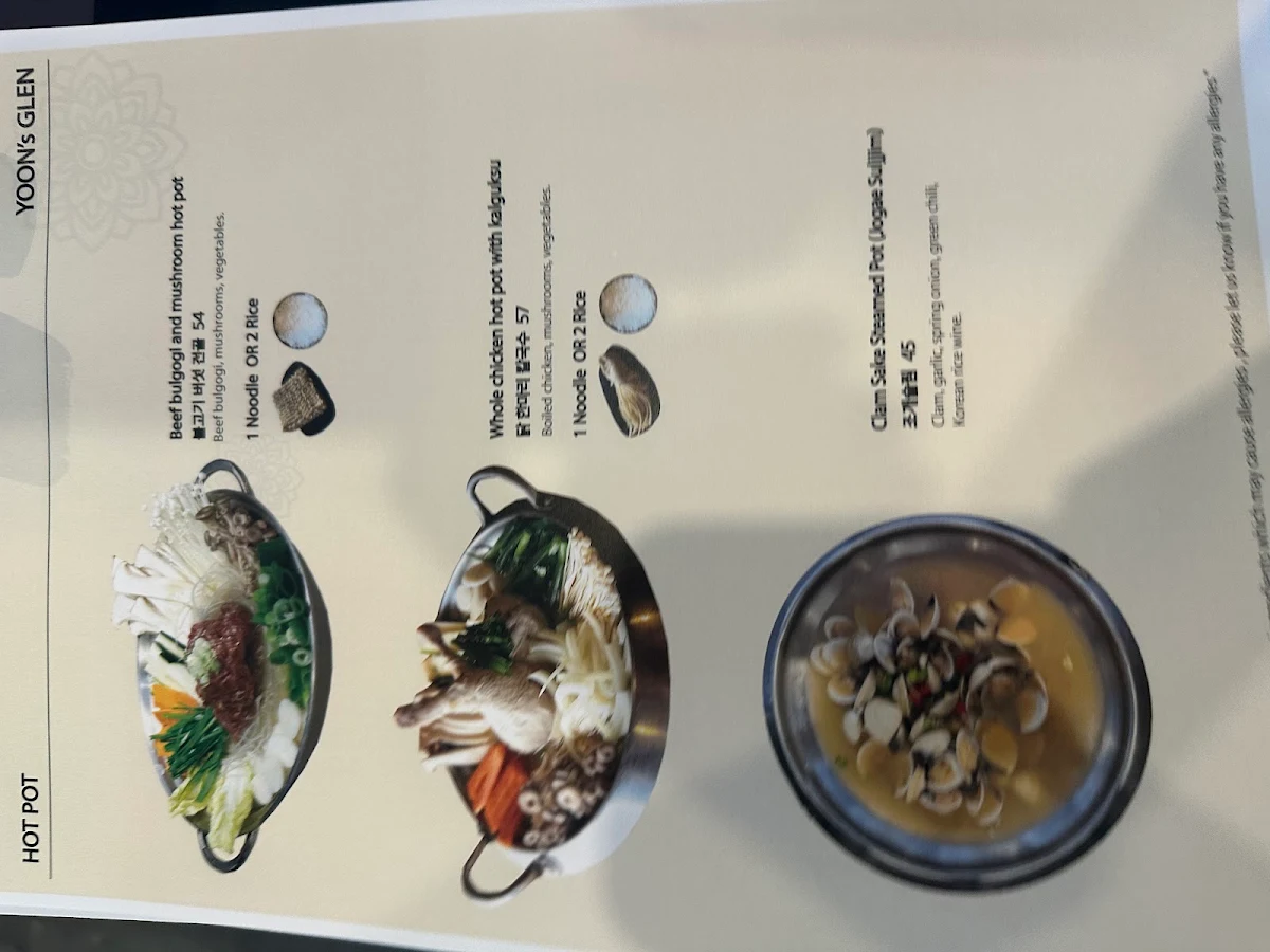 Menu, Yoon's Kitchen