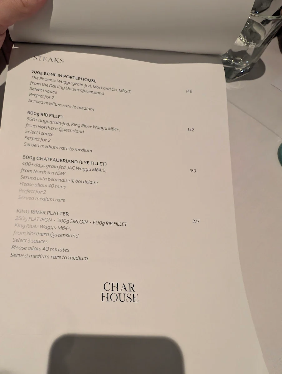 Menu, Char House Restaurant