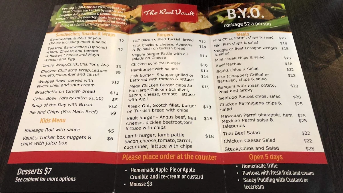 Menu, The Red Vault