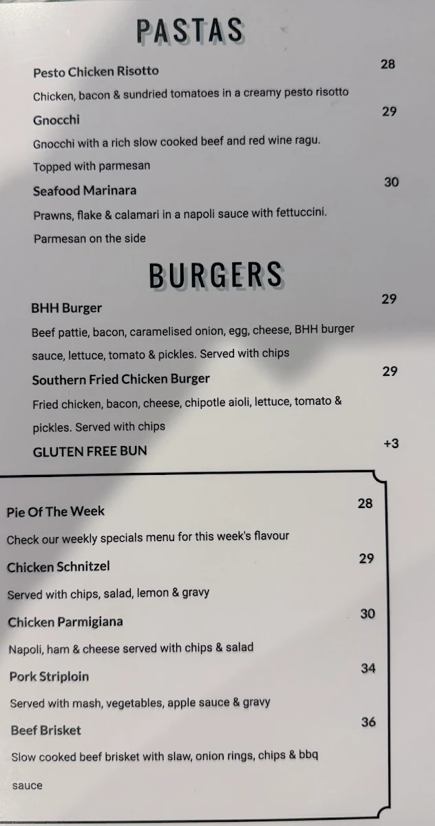 Menu, Black Hill Hotel