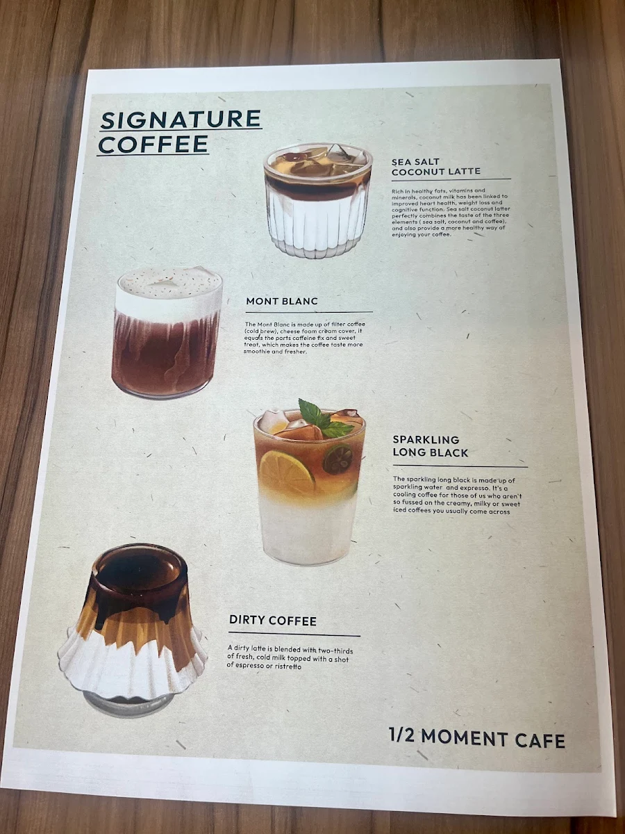 Menu, 1/2 Moment Cafe