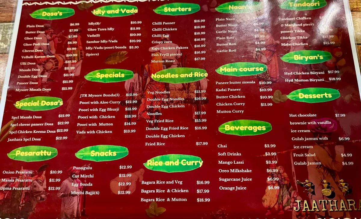 Menu, Jaathara at Barkly
