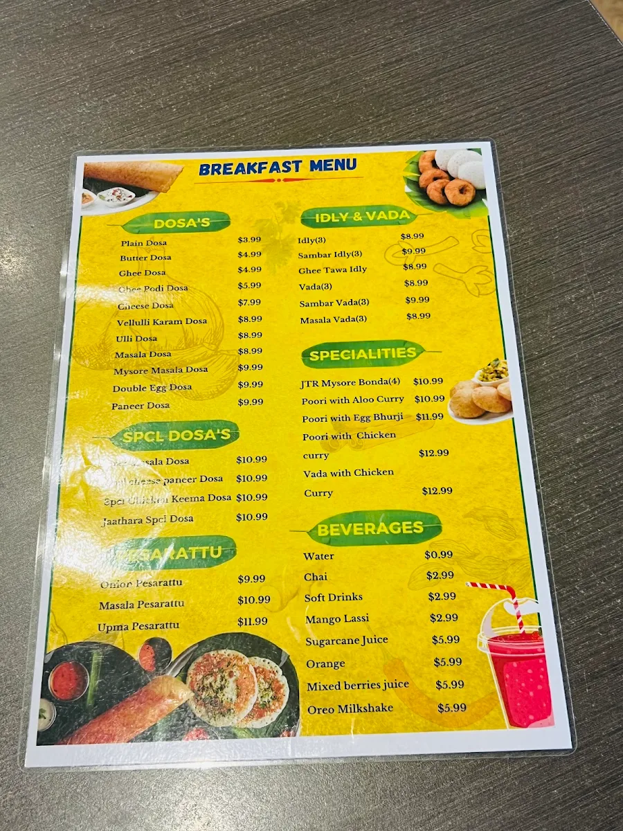 Menu, Jaathara at Barkly