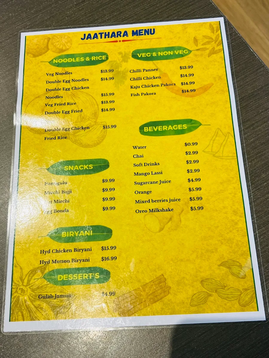 Menu, Jaathara at Barkly