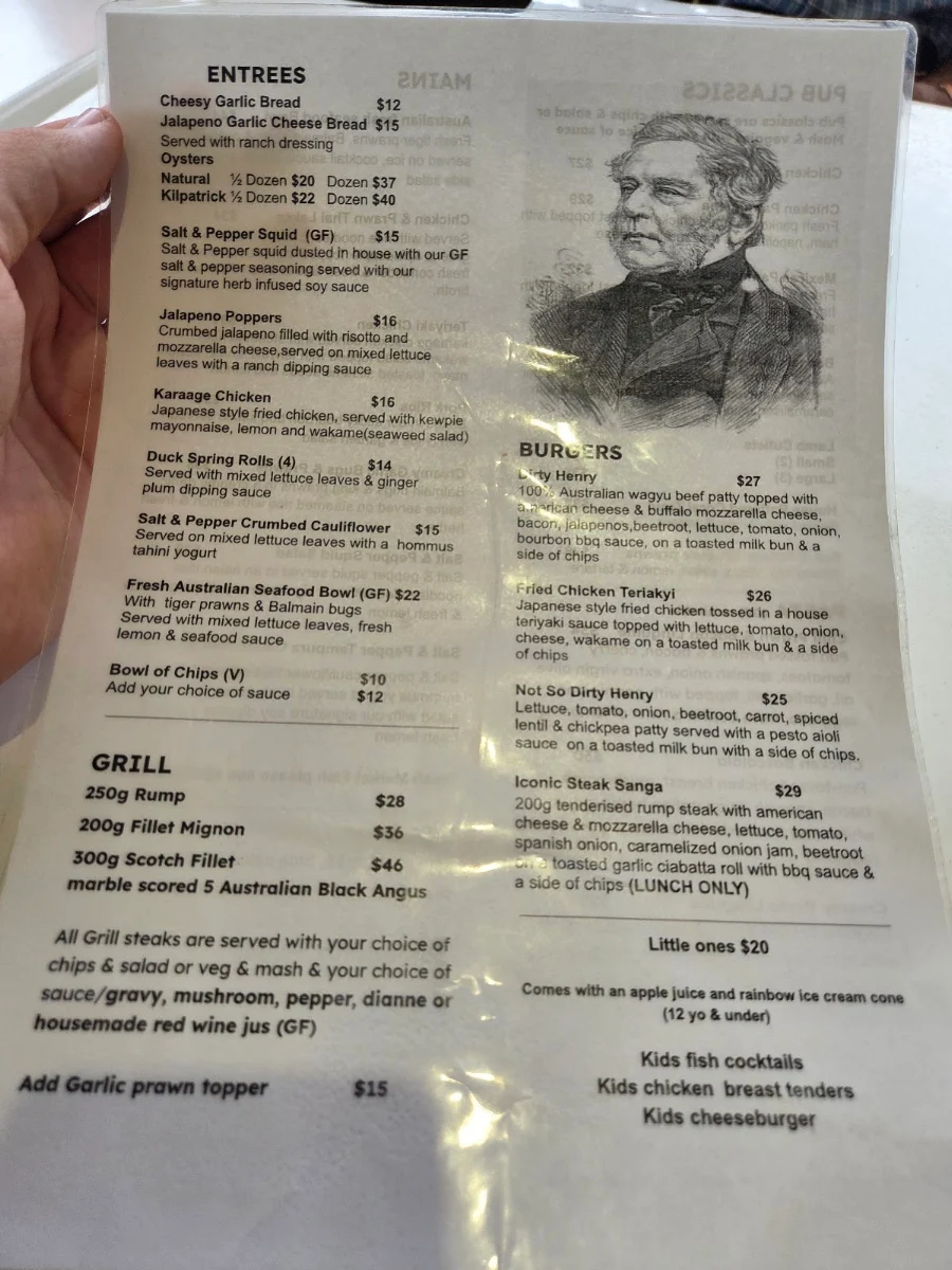 Menu, Henry Rous Tavern