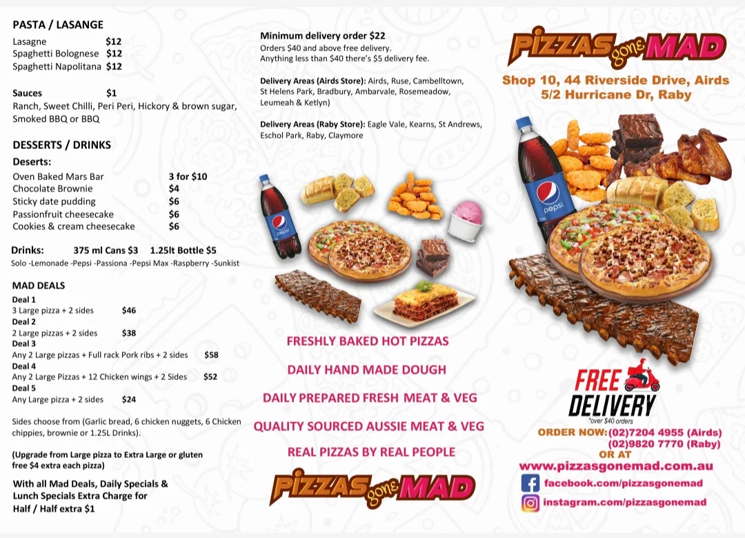 Menu, Raby Pizza House