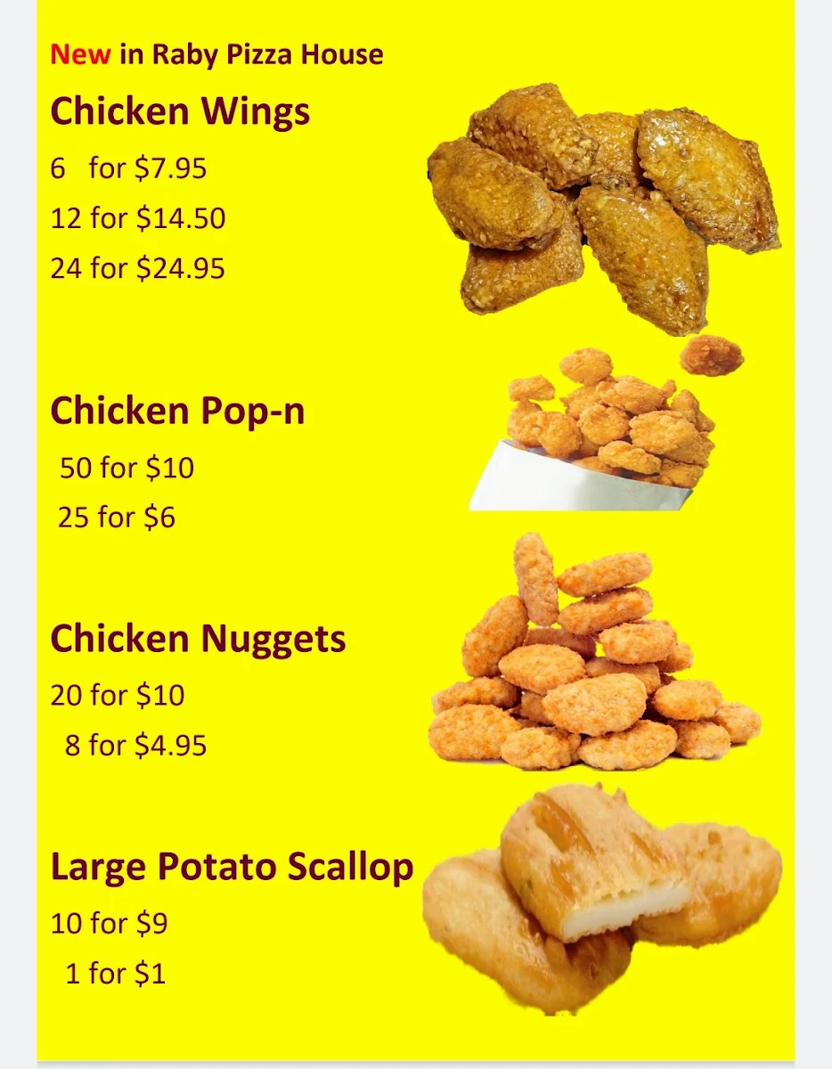 Menu, Raby Pizza House