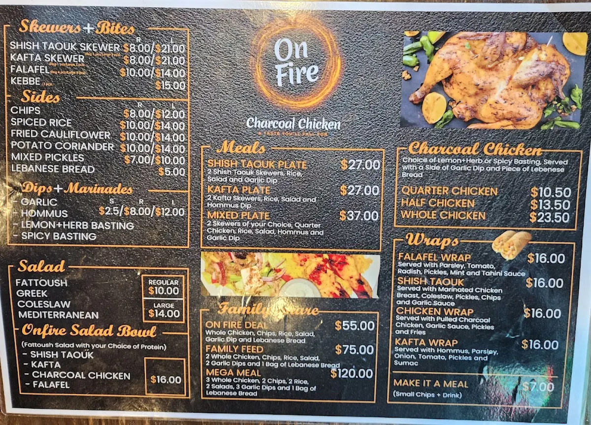Menu, ON FIRE CHARCOAL CHICKEN HARRISDALE