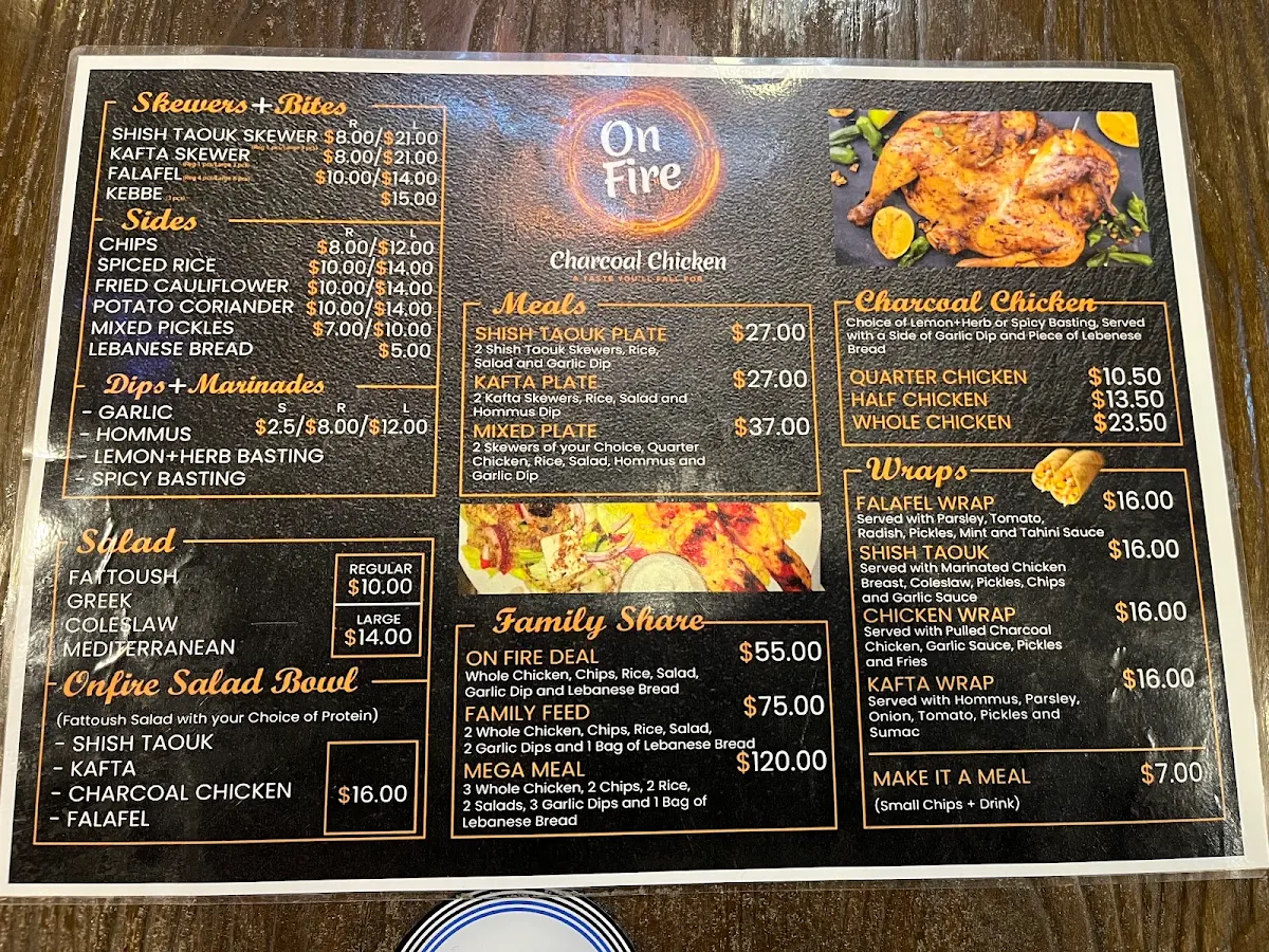 Menu, ON FIRE CHARCOAL CHICKEN HARRISDALE