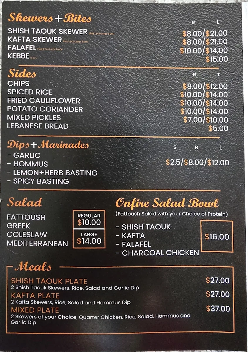Menu, ON FIRE CHARCOAL CHICKEN HARRISDALE