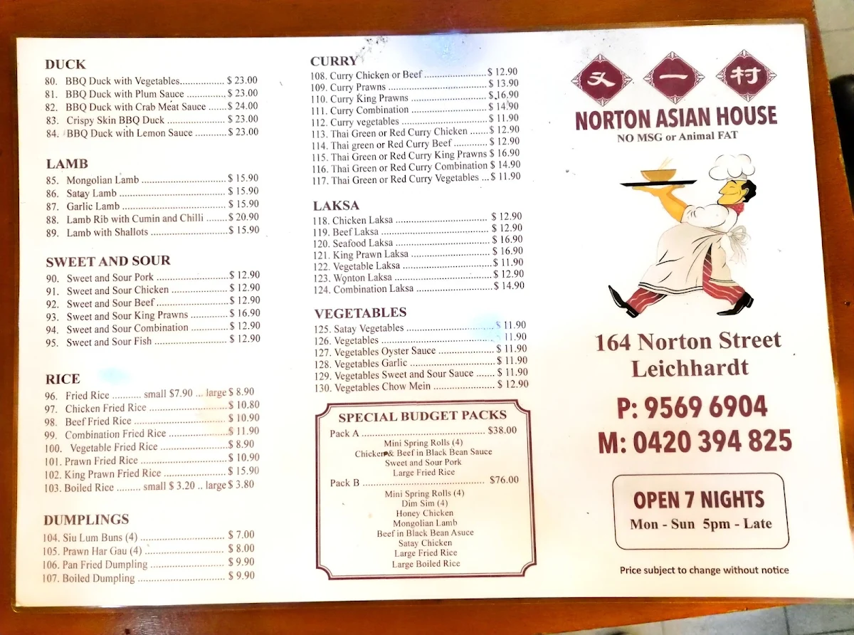 Menu, Norton Asian House
