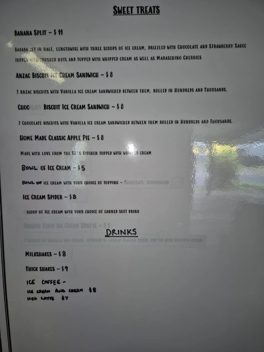 Menu, TJ's Diner