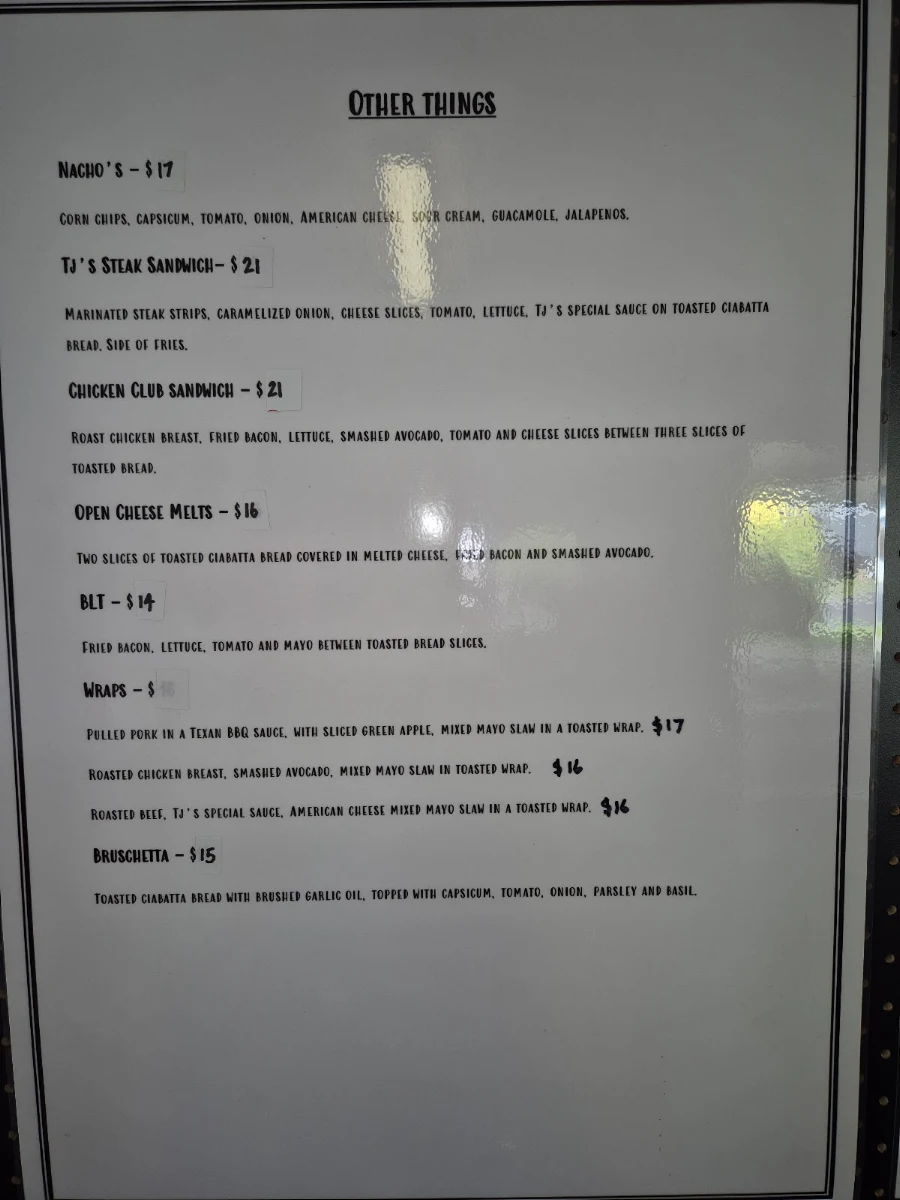 Menu, TJ's Diner