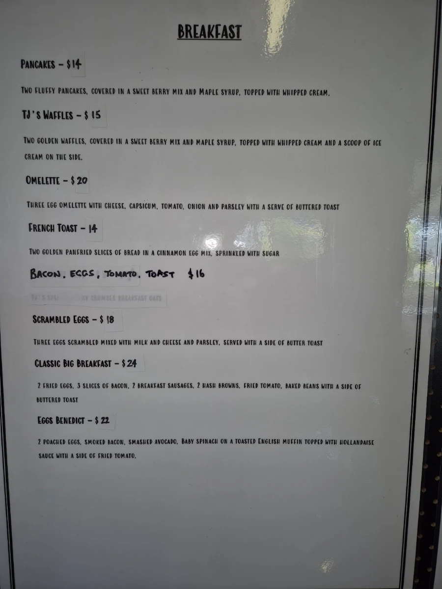 Menu, TJ's Diner