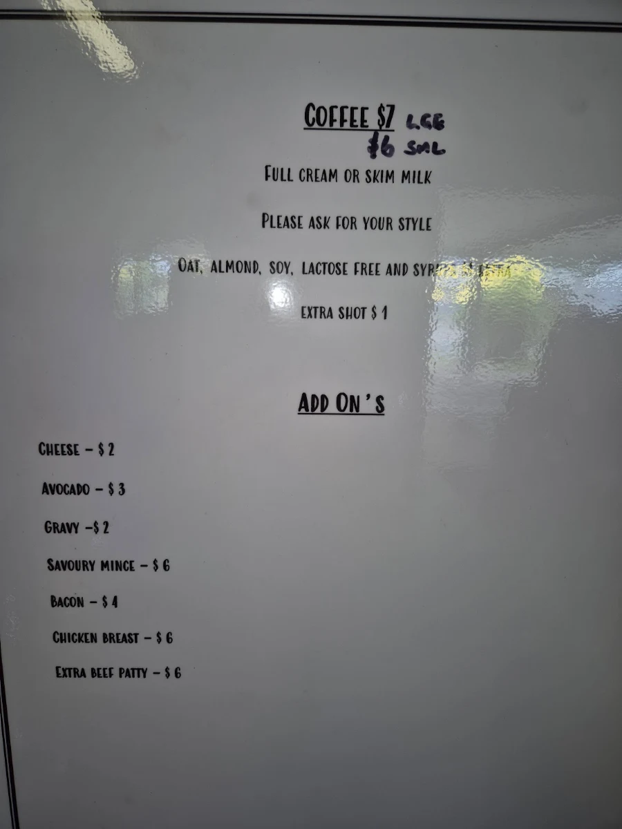 Menu, TJ's Diner